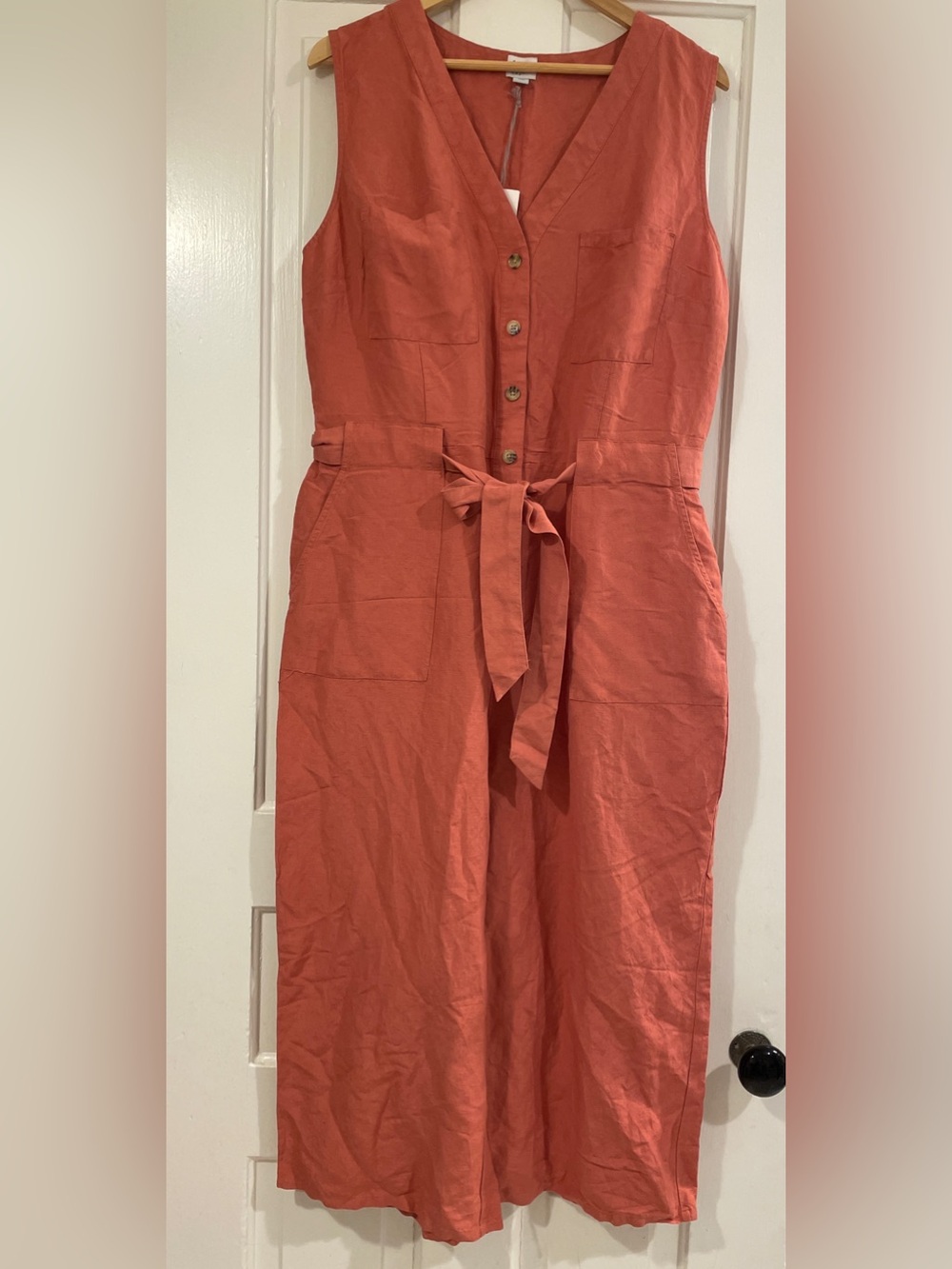 a new day Coral Sleeveless Linen-Blend Jumpsuit with Tie Waist